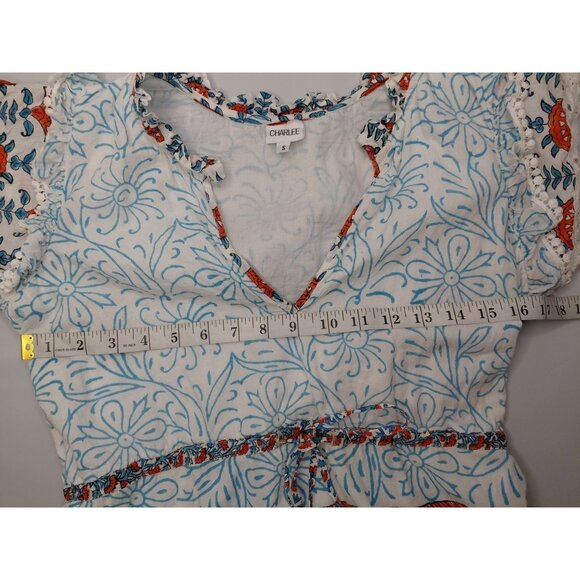 Charlee Women's Bohemian Floral Dress With Lace Trim & Tassel Tie S - Picture 4 of 5